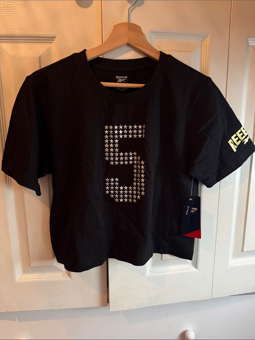 Reebok Cropped Basketball Graphic Tee Black S NWT